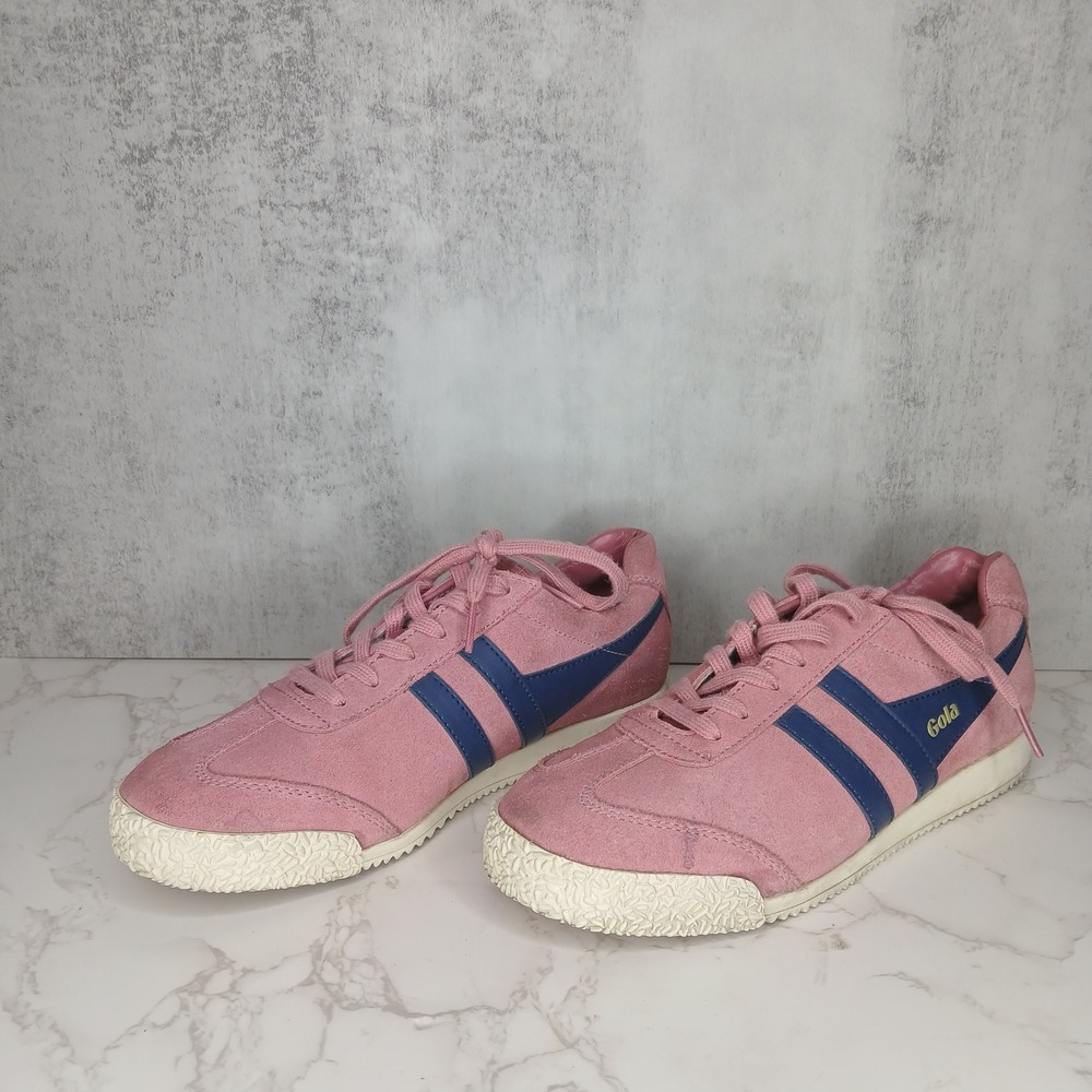 Gola Harrier Cla192 Suede Pink Striped Lace Up Low Top Sneakers Retro Women US 7